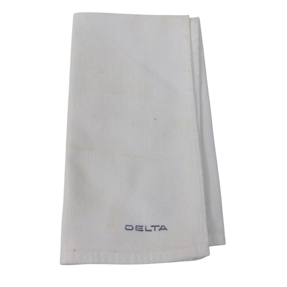 Vintage Delta Airlines First Class Cloth Napkin White Blue Logo Buttonhole 15"